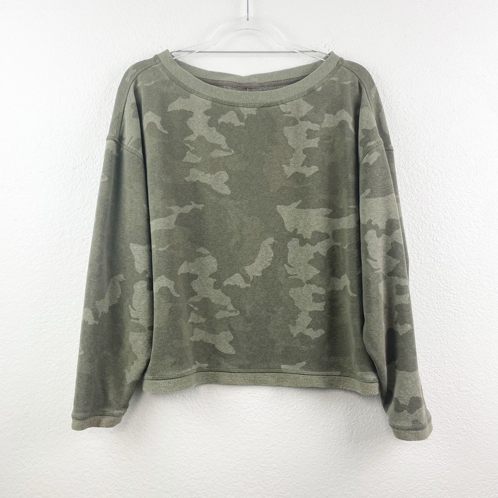 Prana Sweatshirt Womens Small Green Camo Boxy Relaxed Pullover Hemp Blend S‎